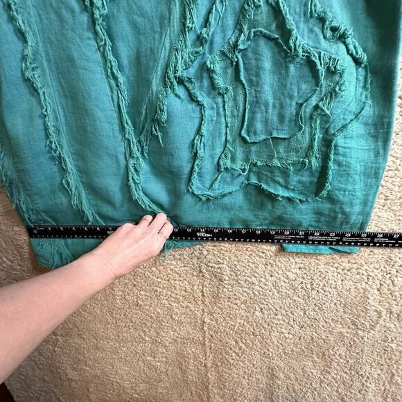 Pecock Ways Artisan 100% Linen Teal Lagenlook Tunic Top Dress Sz L Art To Wear - Picture 12 of 16